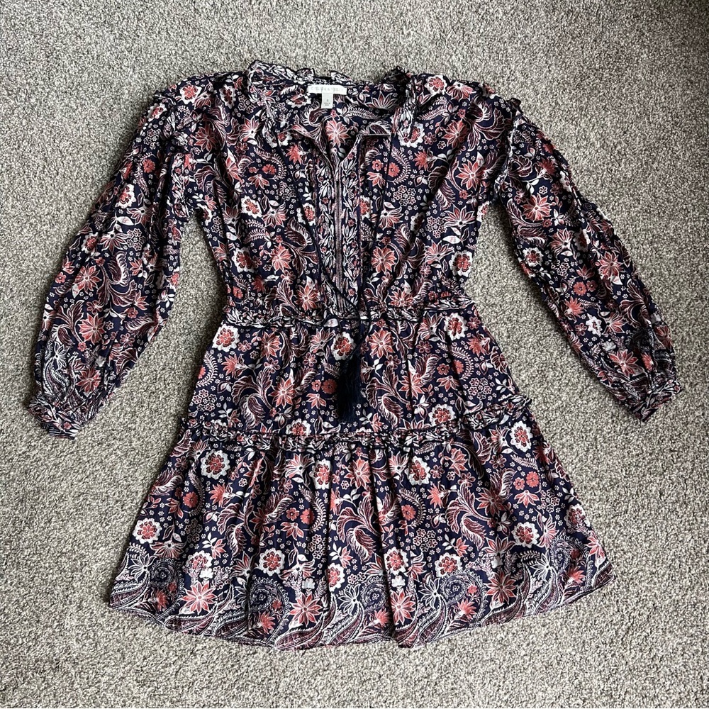 Chelsea & Violet Multi Color Long Sleeve Mini‎ Boho Dress, Size Small